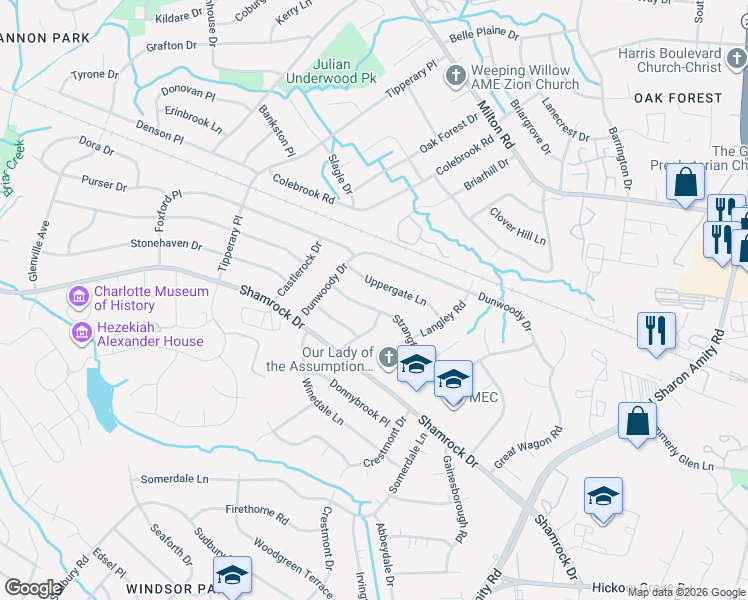 map of restaurants, bars, coffee shops, grocery stores, and more near in Charlotte