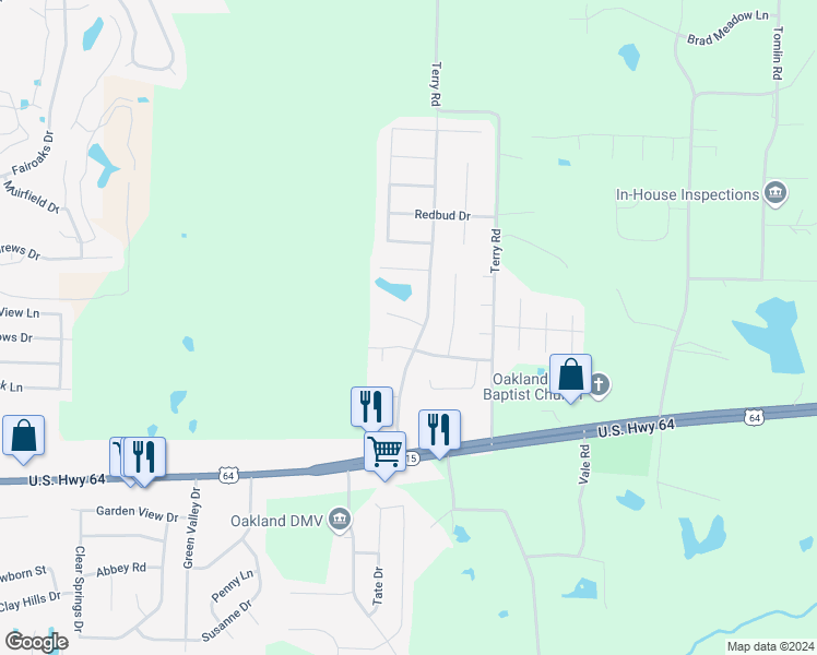 map of restaurants, bars, coffee shops, grocery stores, and more near 15 Harbor Oaks Cove in Oakland