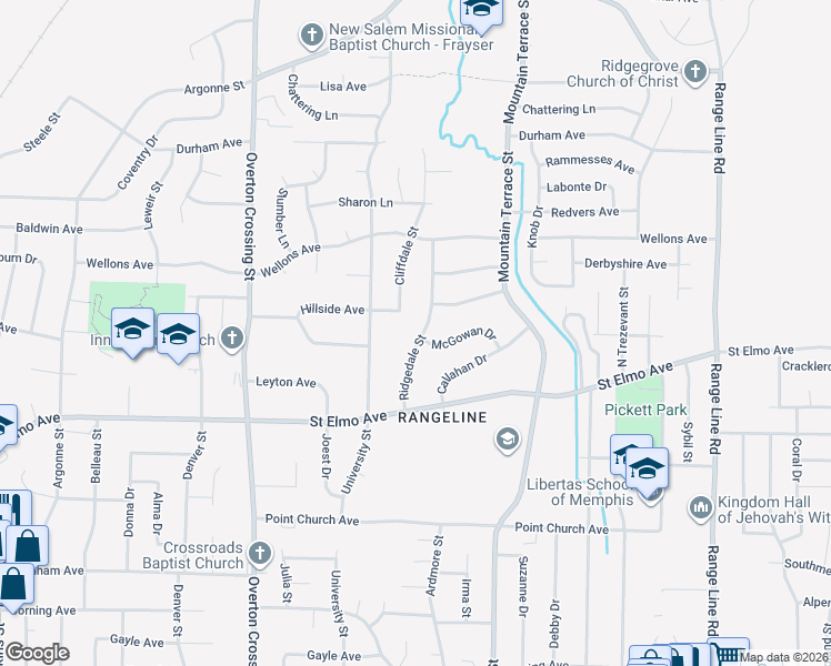 map of restaurants, bars, coffee shops, grocery stores, and more near 2311 McGowan Drive in Memphis