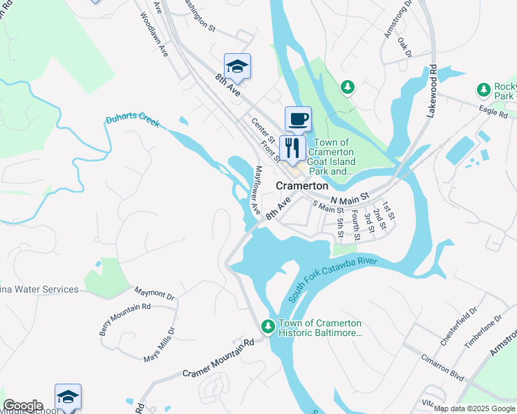 map of restaurants, bars, coffee shops, grocery stores, and more near 2331 Hampton Meadows Lane in Cramerton