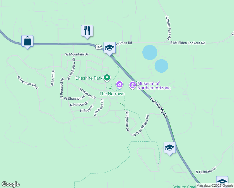 map of restaurants, bars, coffee shops, grocery stores, and more near 2856 North Gregg Drive in Flagstaff