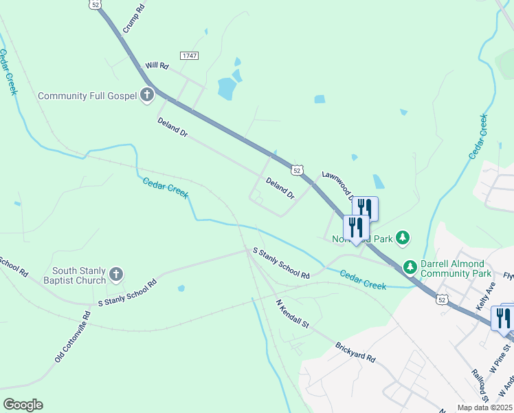 map of restaurants, bars, coffee shops, grocery stores, and more near 41155 South Stanly School Road in Norwood