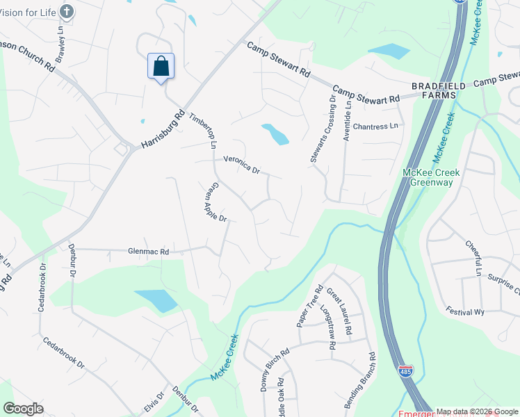 map of restaurants, bars, coffee shops, grocery stores, and more near 5307 Timbertop Lane in Charlotte