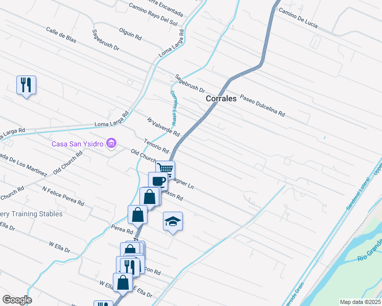 map of restaurants, bars, coffee shops, grocery stores, and more near 67 Aaramar Lane in Corrales