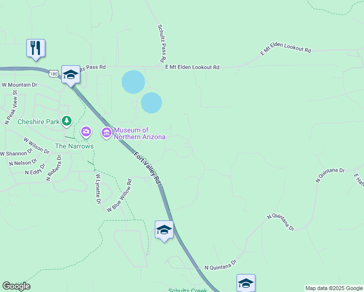 map of restaurants, bars, coffee shops, grocery stores, and more near 3150 North Winding Brook Road in Flagstaff