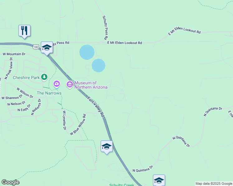 map of restaurants, bars, coffee shops, grocery stores, and more near 3150 North Winding Brook Road in Flagstaff
