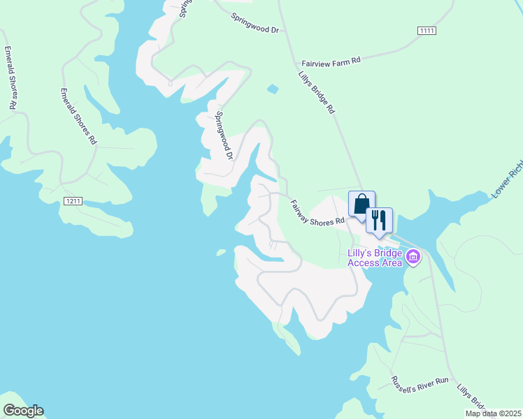 map of restaurants, bars, coffee shops, grocery stores, and more near 300 Fairway Shores Road in Mount Gilead