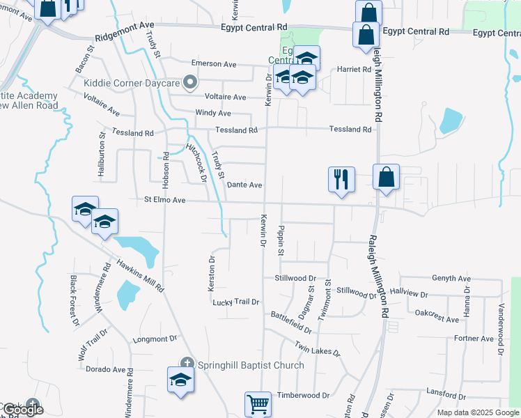 map of restaurants, bars, coffee shops, grocery stores, and more near 3948 Kerwin Drive in Memphis