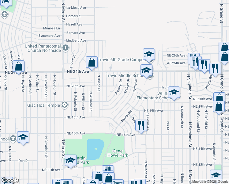 map of restaurants, bars, coffee shops, grocery stores, and more near 1717 Jennifer Street in Amarillo