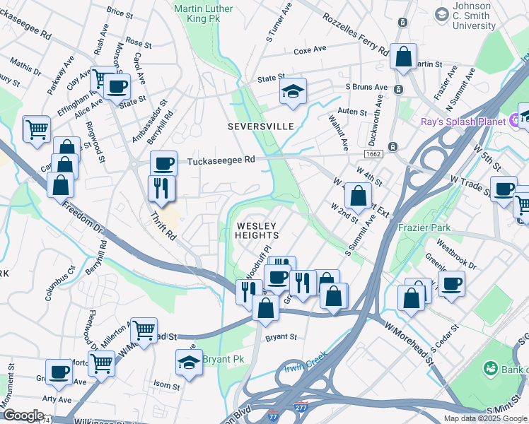 map of restaurants, bars, coffee shops, grocery stores, and more near in Charlotte