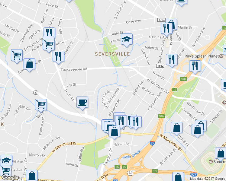 map of restaurants, bars, coffee shops, grocery stores, and more near in Charlotte