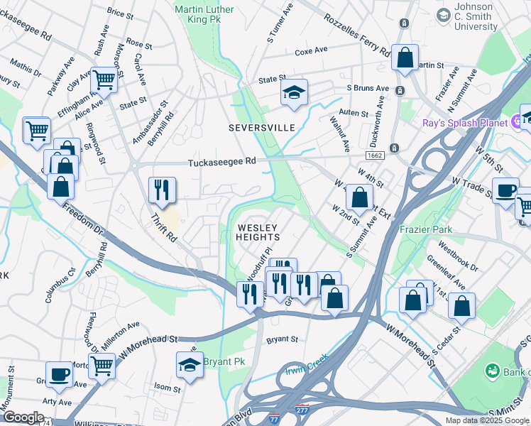map of restaurants, bars, coffee shops, grocery stores, and more near in Charlotte