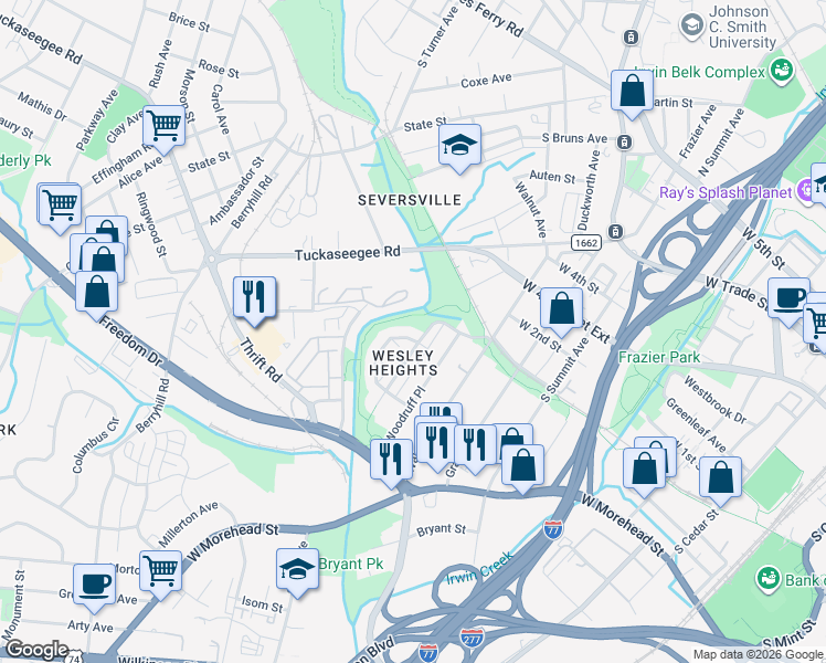 map of restaurants, bars, coffee shops, grocery stores, and more near in Charlotte