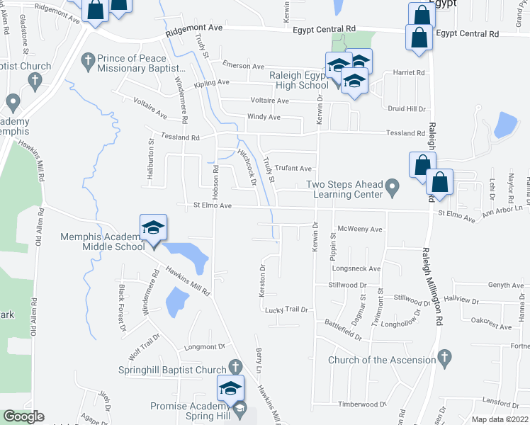 map of restaurants, bars, coffee shops, grocery stores, and more near 3833 Saint Elmo Avenue in Memphis