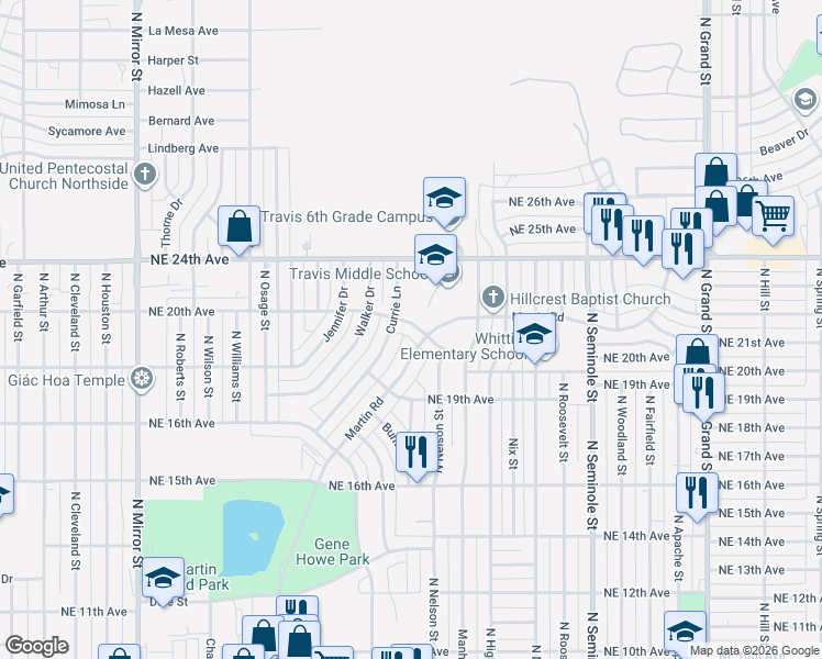 map of restaurants, bars, coffee shops, grocery stores, and more near 1918 Martin Road in Amarillo