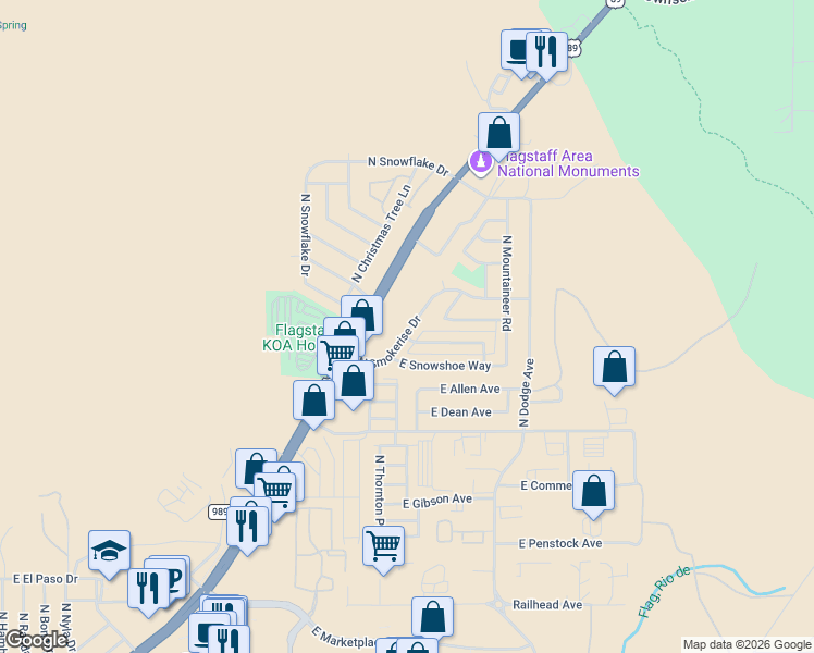 map of restaurants, bars, coffee shops, grocery stores, and more near 4759 East Halfmoon Drive in Flagstaff