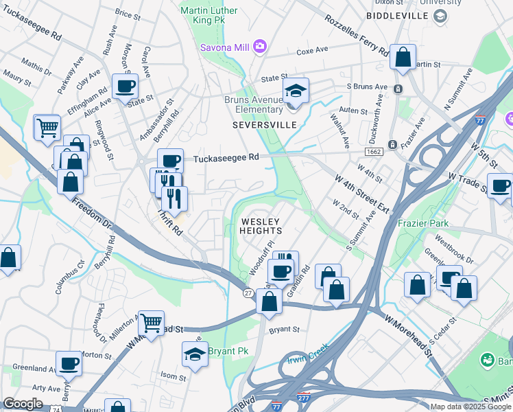 map of restaurants, bars, coffee shops, grocery stores, and more near in Charlotte
