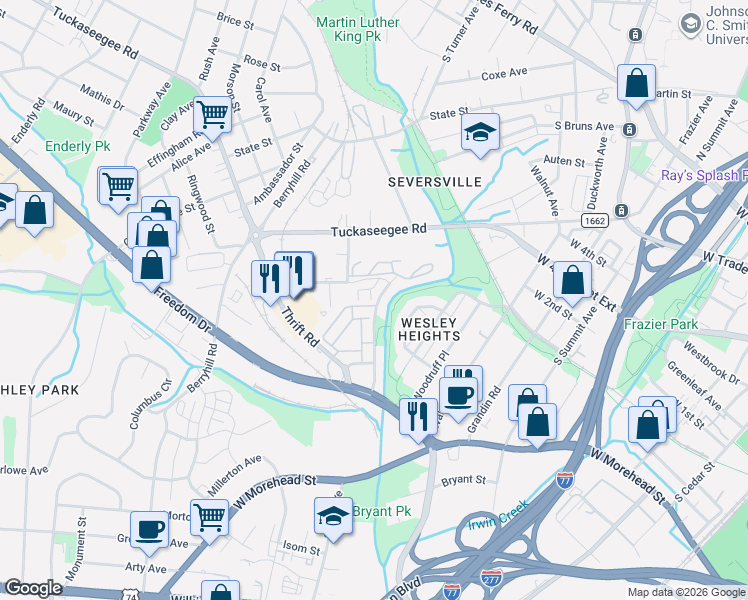 map of restaurants, bars, coffee shops, grocery stores, and more near in Charlotte