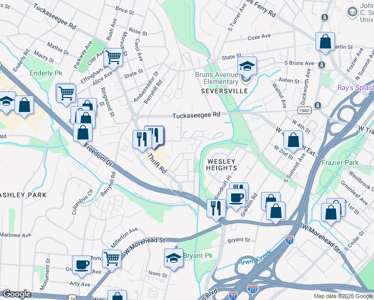map of restaurants, bars, coffee shops, grocery stores, and more near in Charlotte