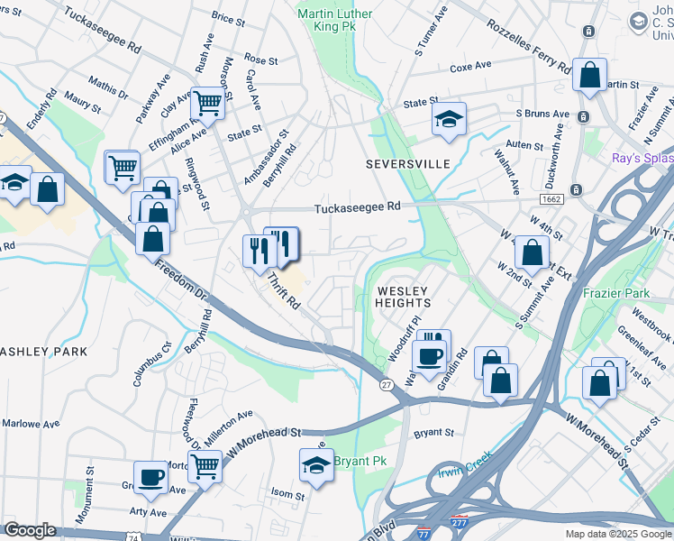 map of restaurants, bars, coffee shops, grocery stores, and more near in Charlotte