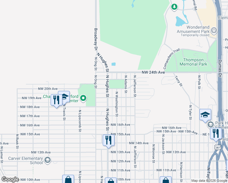 map of restaurants, bars, coffee shops, grocery stores, and more near 910-998 Northwest 19th Avenue in Amarillo