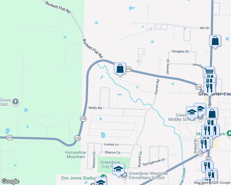 map of restaurants, bars, coffee shops, grocery stores, and more near 8 Sweetbriar Lane in Greenbrier