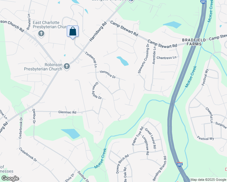 map of restaurants, bars, coffee shops, grocery stores, and more near 9712 Chestnut Glen Court in Charlotte