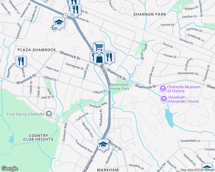 map of restaurants, bars, coffee shops, grocery stores, and more near in Charlotte
