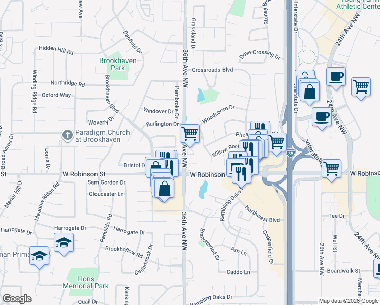 map of restaurants, bars, coffee shops, grocery stores, and more near in Norman