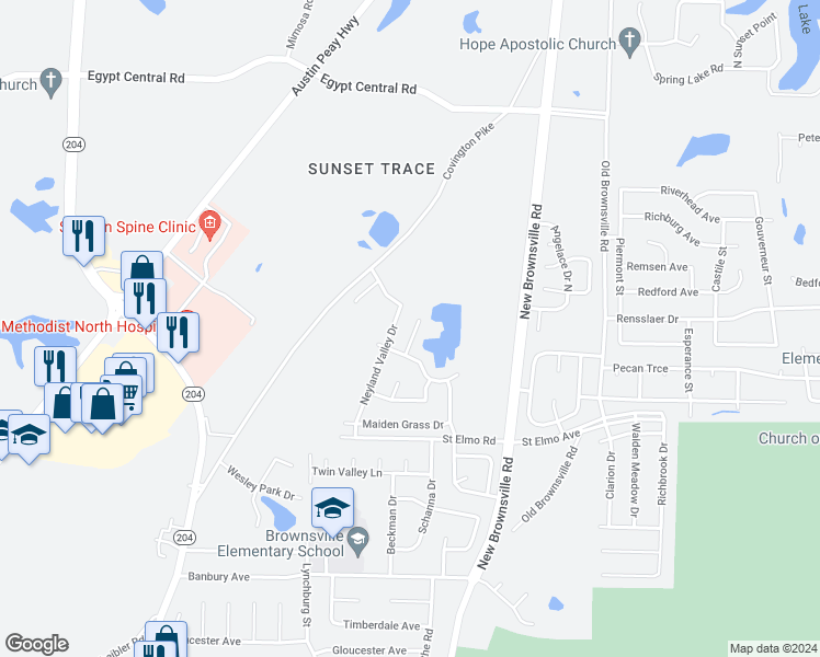 map of restaurants, bars, coffee shops, grocery stores, and more near 3979 Sunset Lake Cove in Memphis