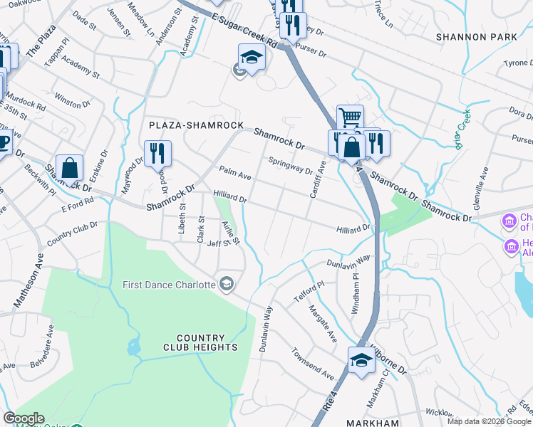 map of restaurants, bars, coffee shops, grocery stores, and more near in Charlotte