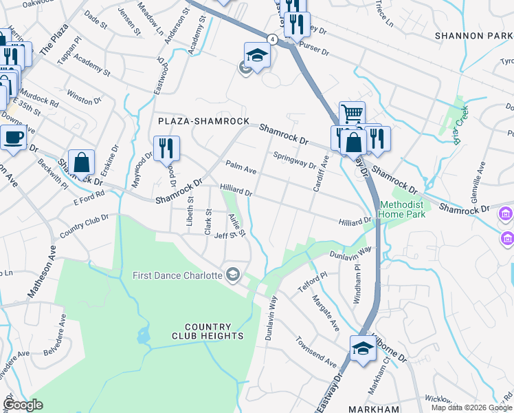 map of restaurants, bars, coffee shops, grocery stores, and more near in Charlotte