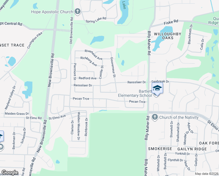 map of restaurants, bars, coffee shops, grocery stores, and more near 5770 Rensslaer Drive in Memphis