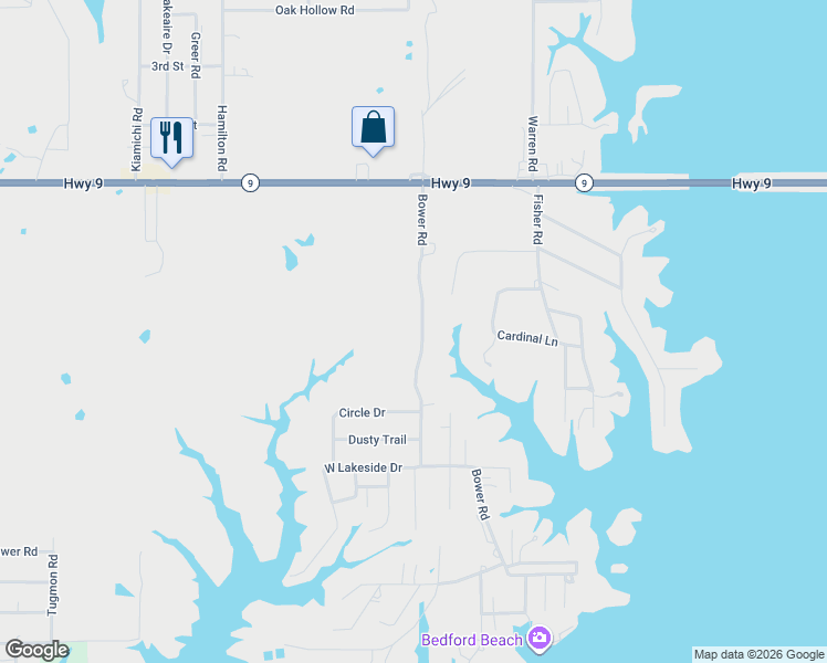 map of restaurants, bars, coffee shops, grocery stores, and more near 283 Bower Road in Eufaula