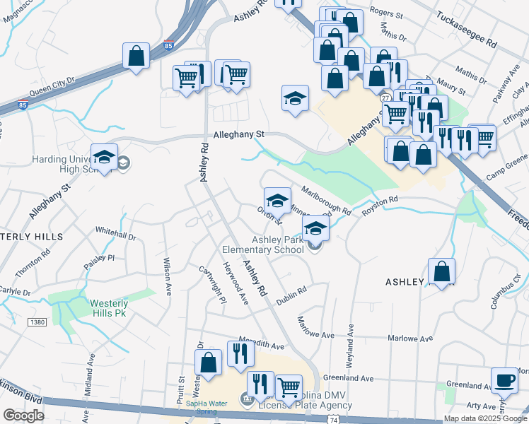 map of restaurants, bars, coffee shops, grocery stores, and more near 2459 Wilkinson Boulevard in Charlotte