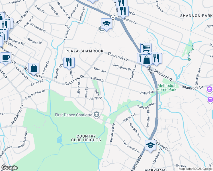 map of restaurants, bars, coffee shops, grocery stores, and more near in Charlotte