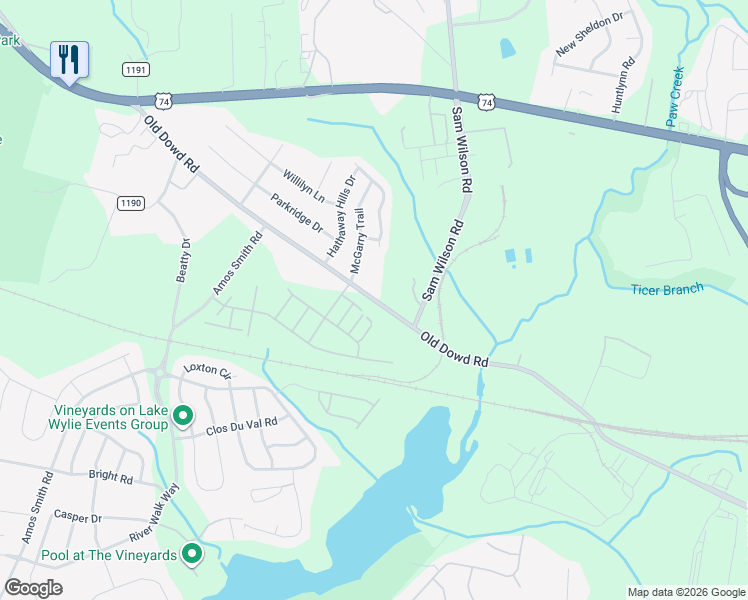map of restaurants, bars, coffee shops, grocery stores, and more near 9424 Old Dowd Road in Charlotte