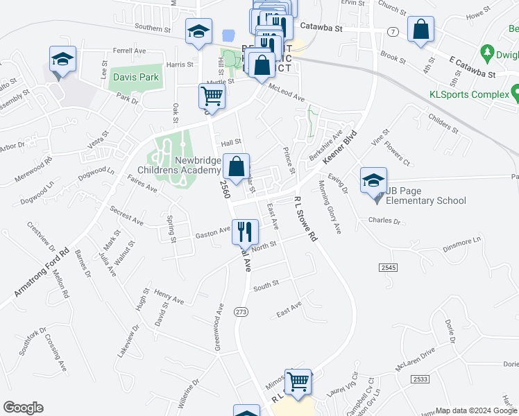 map of restaurants, bars, coffee shops, grocery stores, and more near 314 Keener Boulevard in Belmont