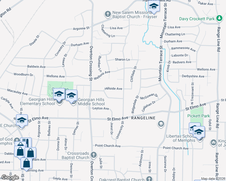map of restaurants, bars, coffee shops, grocery stores, and more near 2209 Hillside Avenue in Memphis
