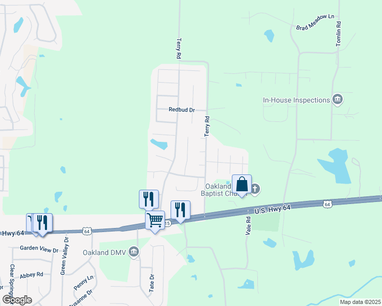 map of restaurants, bars, coffee shops, grocery stores, and more near 70 Oakland Woods Cove in Oakland