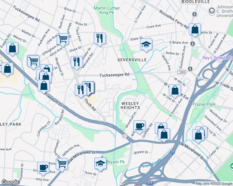 map of restaurants, bars, coffee shops, grocery stores, and more near 902 Wesley Terrace Avenue in Charlotte