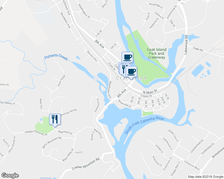 map of restaurants, bars, coffee shops, grocery stores, and more near 2805 Hampton Meadows Lane in Cramerton