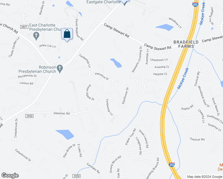 map of restaurants, bars, coffee shops, grocery stores, and more near 9835 Sweet Plum Drive in Charlotte