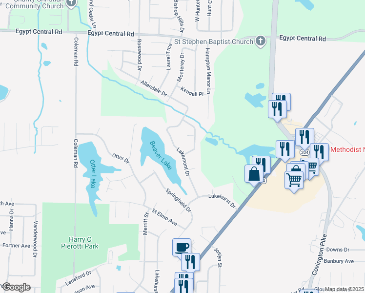 map of restaurants, bars, coffee shops, grocery stores, and more near 4000 Lakemont Drive in Memphis