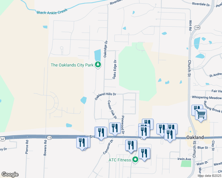map of restaurants, bars, coffee shops, grocery stores, and more near 60 Oakridge Cove in Oakland