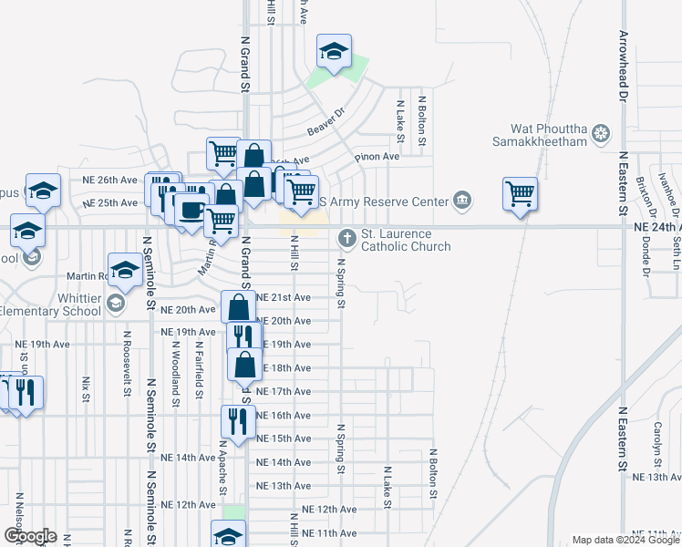 map of restaurants, bars, coffee shops, grocery stores, and more near 3999 Northeast 22nd Avenue in Amarillo