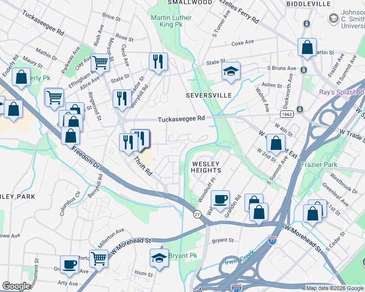 map of restaurants, bars, coffee shops, grocery stores, and more near 902 Wesley Terrace Avenue in Charlotte