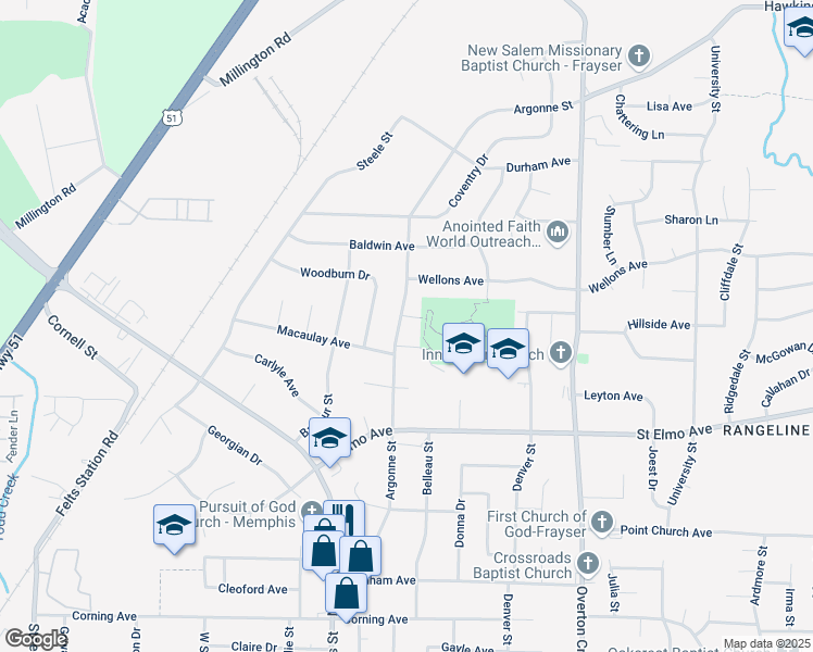 map of restaurants, bars, coffee shops, grocery stores, and more near 4002 Argonne Street in Memphis