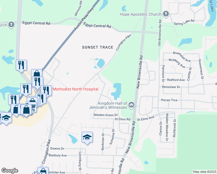map of restaurants, bars, coffee shops, grocery stores, and more near 4005 Meegan Drive in Memphis