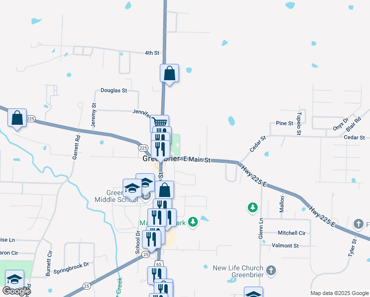 map of restaurants, bars, coffee shops, grocery stores, and more near 12 Dickens Street in Greenbrier